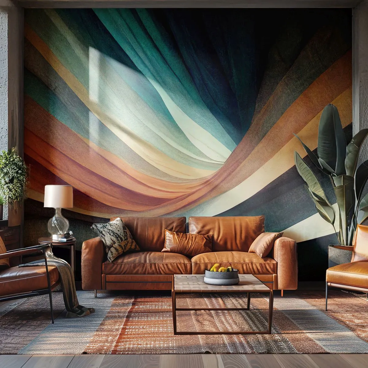 Fototapeta Premium Sand - Zawinięte pasy tkanin w intensywnych kolorach - 100x70cm - Utkane z barw - Nowoczesna dekoracja ścienna do salonu, kuchni i sypialni ARTTOR