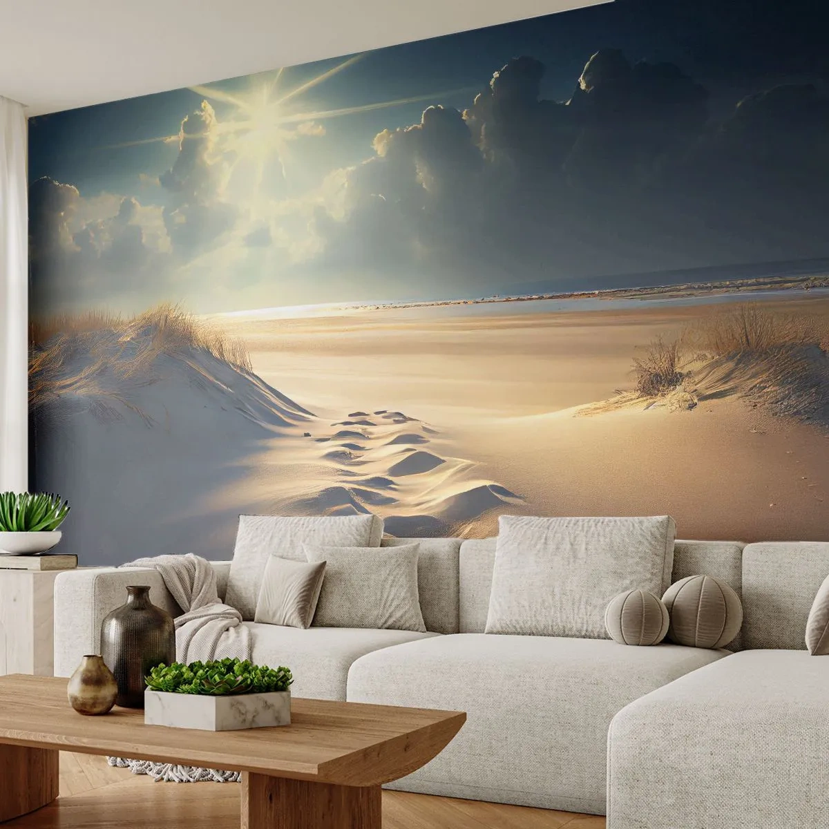 Fototapeta Premium Sand - Słoneczny krajobraz wydm oświetlonych światłem zachodu - 100x70cm - Kojący pejzaż - Nowoczesna dekoracja ścienna do salonu, kuchni i sypialni ARTTOR