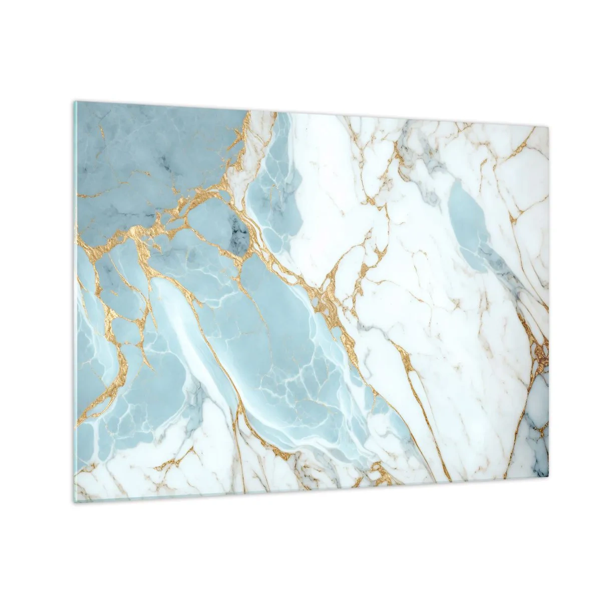Obraz na szkle - Abstrakcyjny marmur w odcieniach błękitu i złota - 70x50cm - Bogactwo kamienia - Nowoczesna dekoracja ścienna do salonu i sypialni ARTTOR