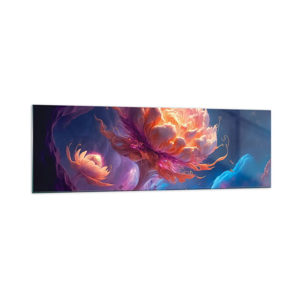Obraz na szkle - Fantazyjne kwiaty w kosmicznym krajobrazie - 160x50cm - Inny świat - Nowoczesna dekoracja ścienna do salonu i sypialni ARTTOR