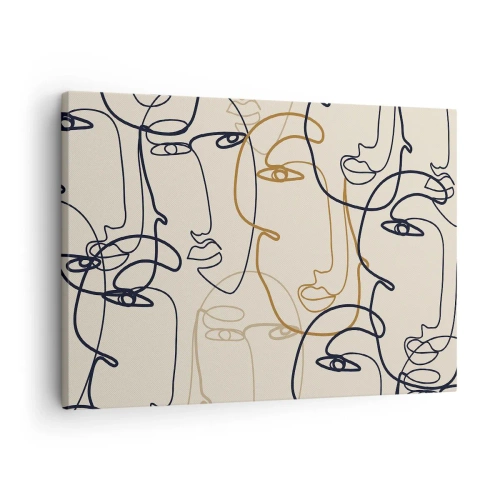 Obraz na płótnie - Minimalistyczne twarze w stylu line art na jasnym tle - 70x50cm - Portret zwielokrotniony - Nowoczesna dekoracja ścienna do salonu i sypialni ARTTOR