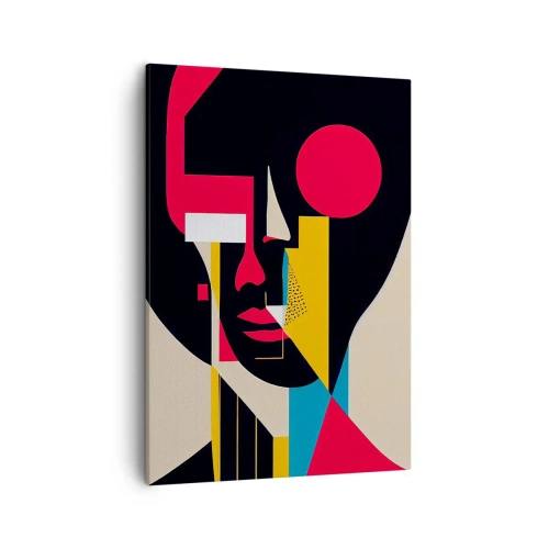 Obraz na płótnie - Jej wewnętrzny świat - Kolorowy abstrakcyjny portret twarzy w stylu geometrycznym - 50x70cm