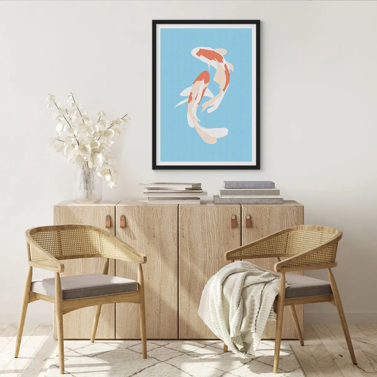 Plakat w czarnej ramie - Dwie ryby koi płynące w harmonijnym tańcu - 50x70cm - Pływanie synchroniczne spontaniczne - Nowoczesna dekoracja ścienna do salonu i sypialni ARTTOR