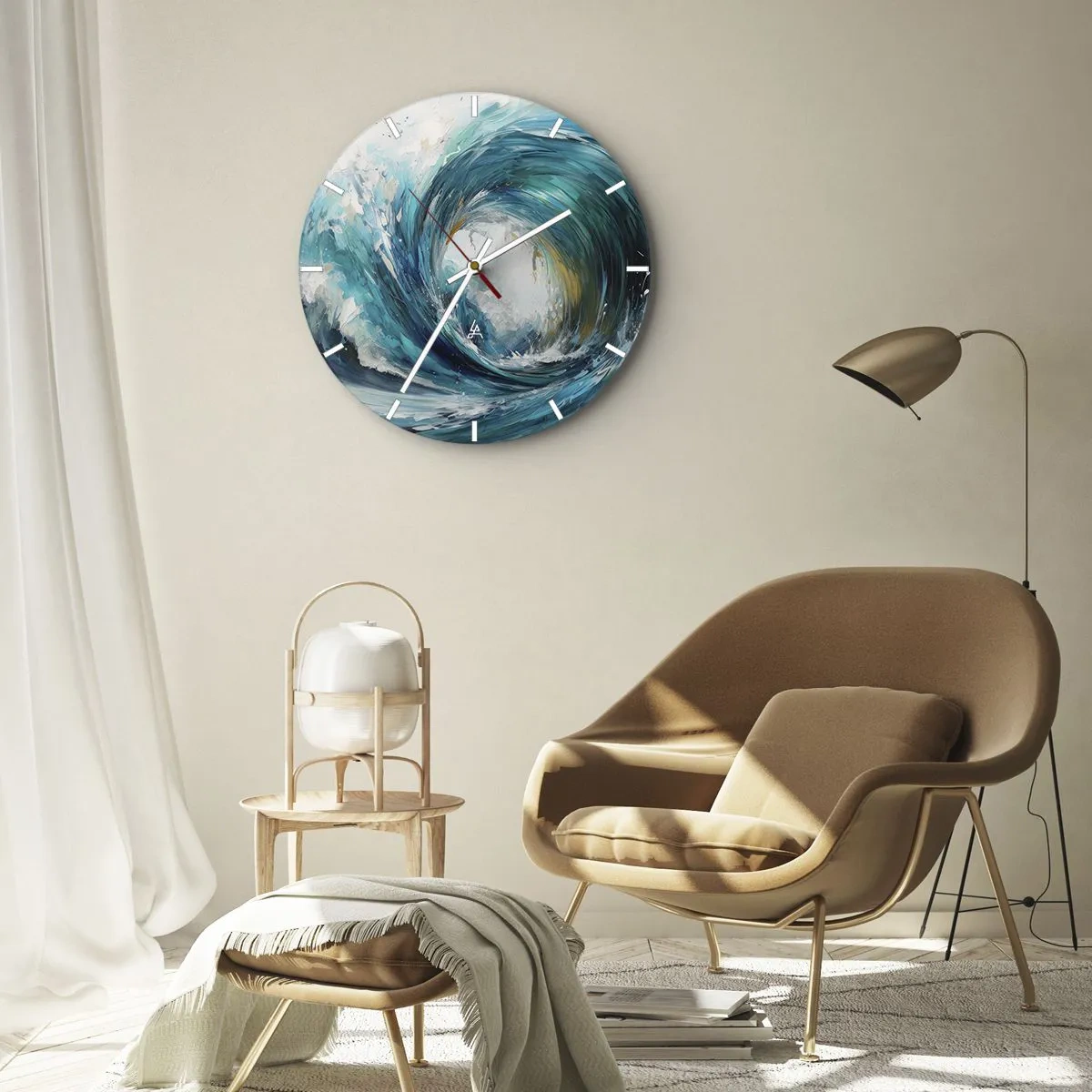 Zegar ścienny - Dynamiczna fala morska wirująca w turkusowych barwach - 30x30cm - Morski portal - Nowoczesna dekoracja ścienna do salonu, kuchni i sypialni ARTTOR