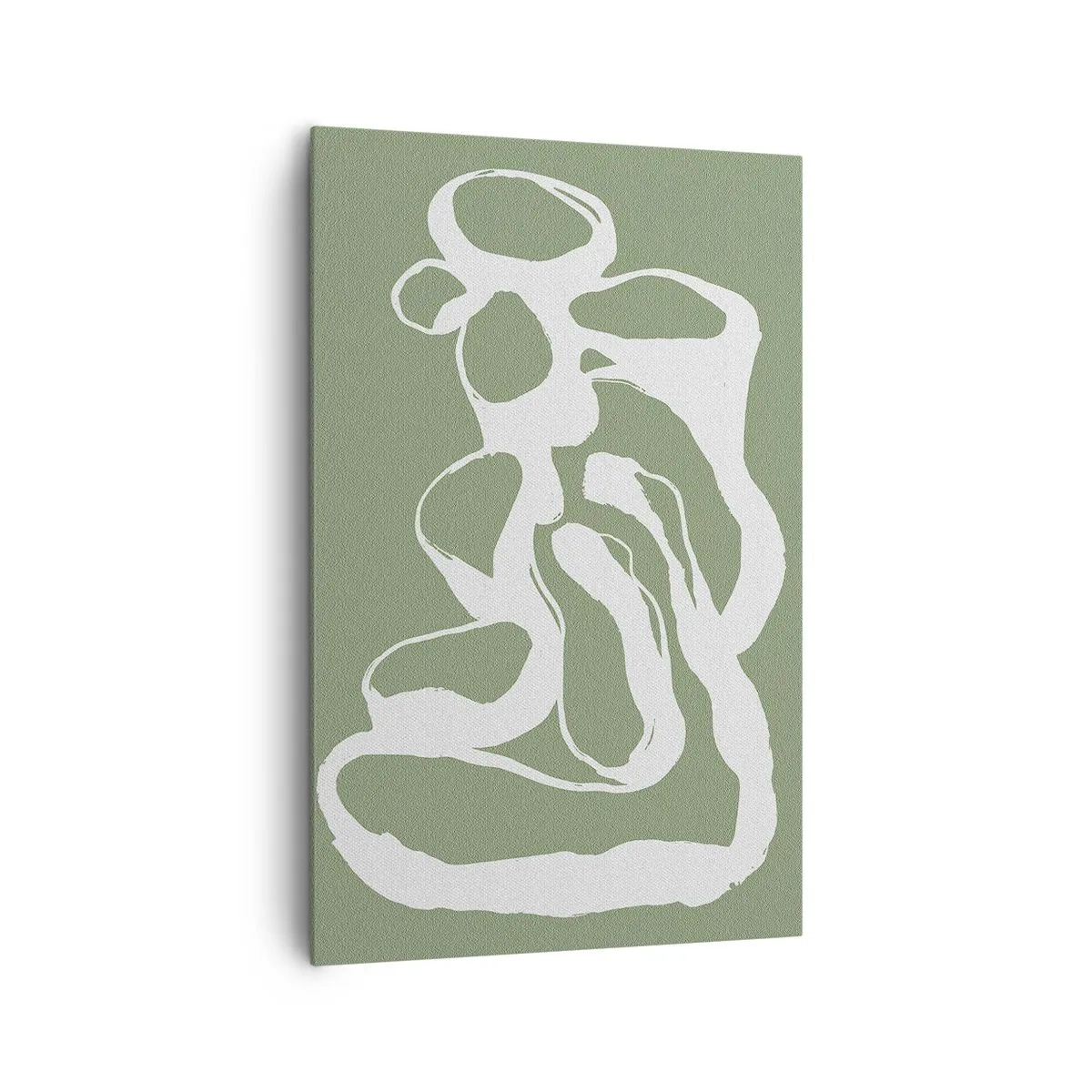 Obraz na płótnie - Organiczne kształty w bieli na zielonym tle - 80x120cm - Wołanie przestrzeni - Nowoczesna dekoracja ścienna do salonu i sypialni ARTTOR