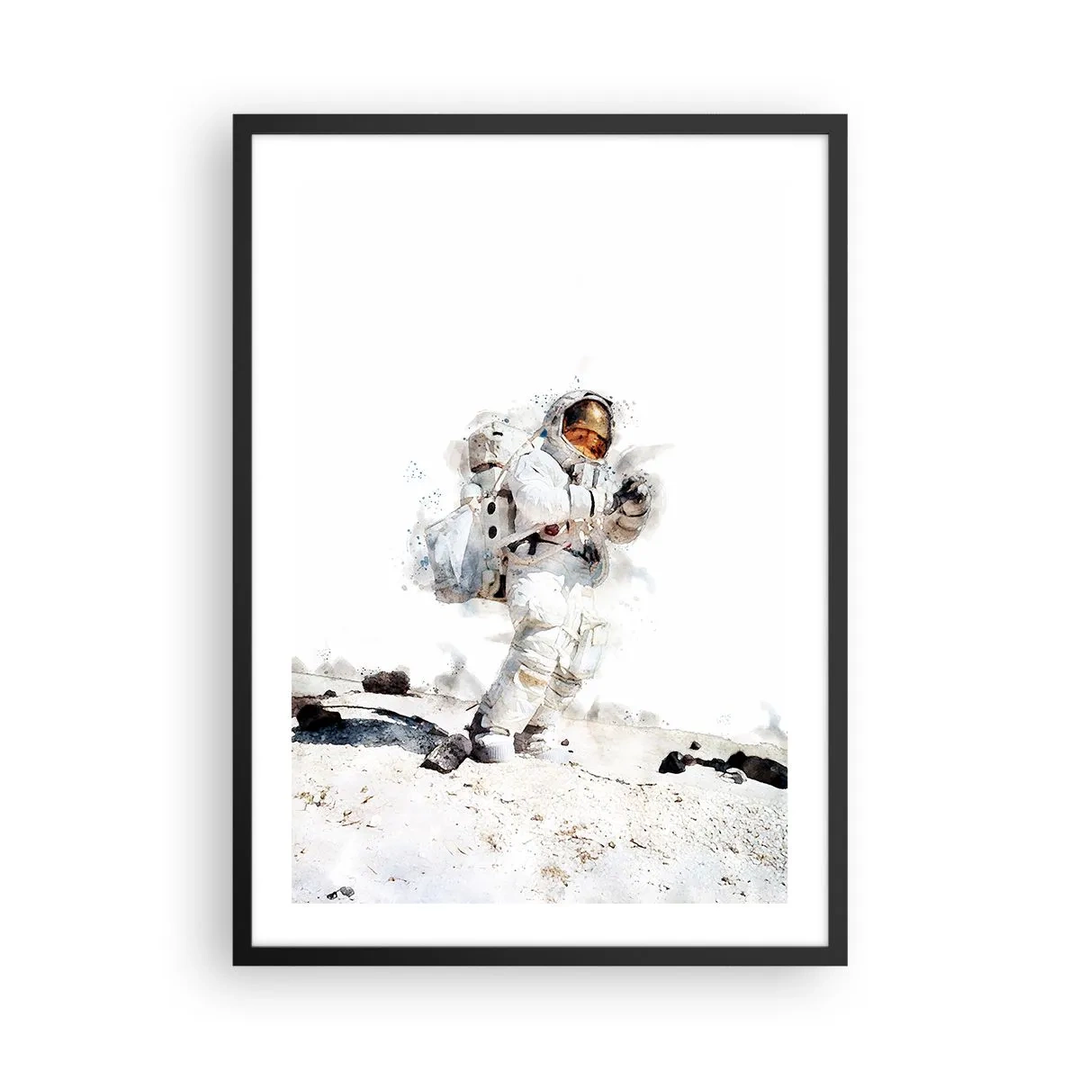 Plakat w czarnej ramie - Astronauta w skafandrze kosmicznym na powierzchni Księżyca - 50x70cm - Wysłannik Ziemi - Nowoczesna dekoracja ścienna do salonu i sypialni ARTTOR