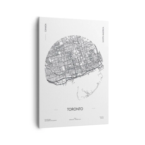 Obraz na płótnie - Minimalistyczna mapa Toronto w czarnych liniach na białym tle - 50x70cm - Anatomia Toronto - Nowoczesna dekoracja ścienna do salonu, kuchni i sypialni ARTTOR