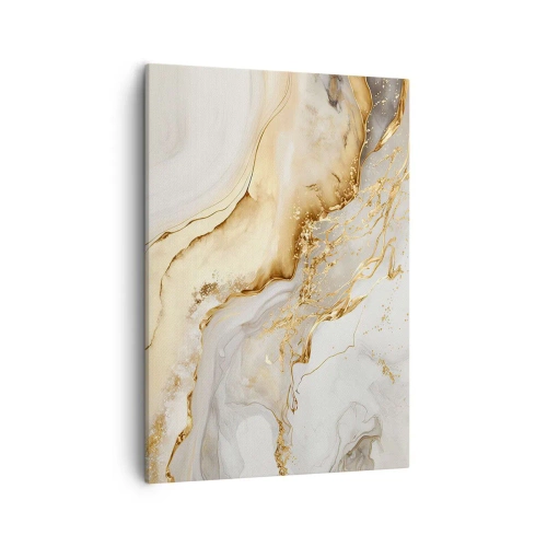 Obraz na płótnie - Elegancka abstrakcja w odcieniach bieli, złota i beżu o płynnych kształtach - 50x70cm - Abstrakcja: piękno i dobro - Nowoczesna dekoracja ścienna do salonu, kuchni i sypialni ARTTOR