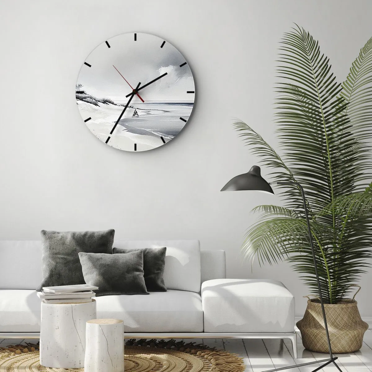 Zegar ścienny - Minimalistyczny pejzaż plaży z wydmami i pochmurnym niebem - 30x30cm - Od zawsze razem - Nowoczesna dekoracja ścienna do salonu, kuchni i sypialni ARTTOR