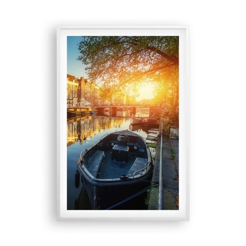 Plakat w białej ramie - Poranek w Amsterdamie - 61x91 cm