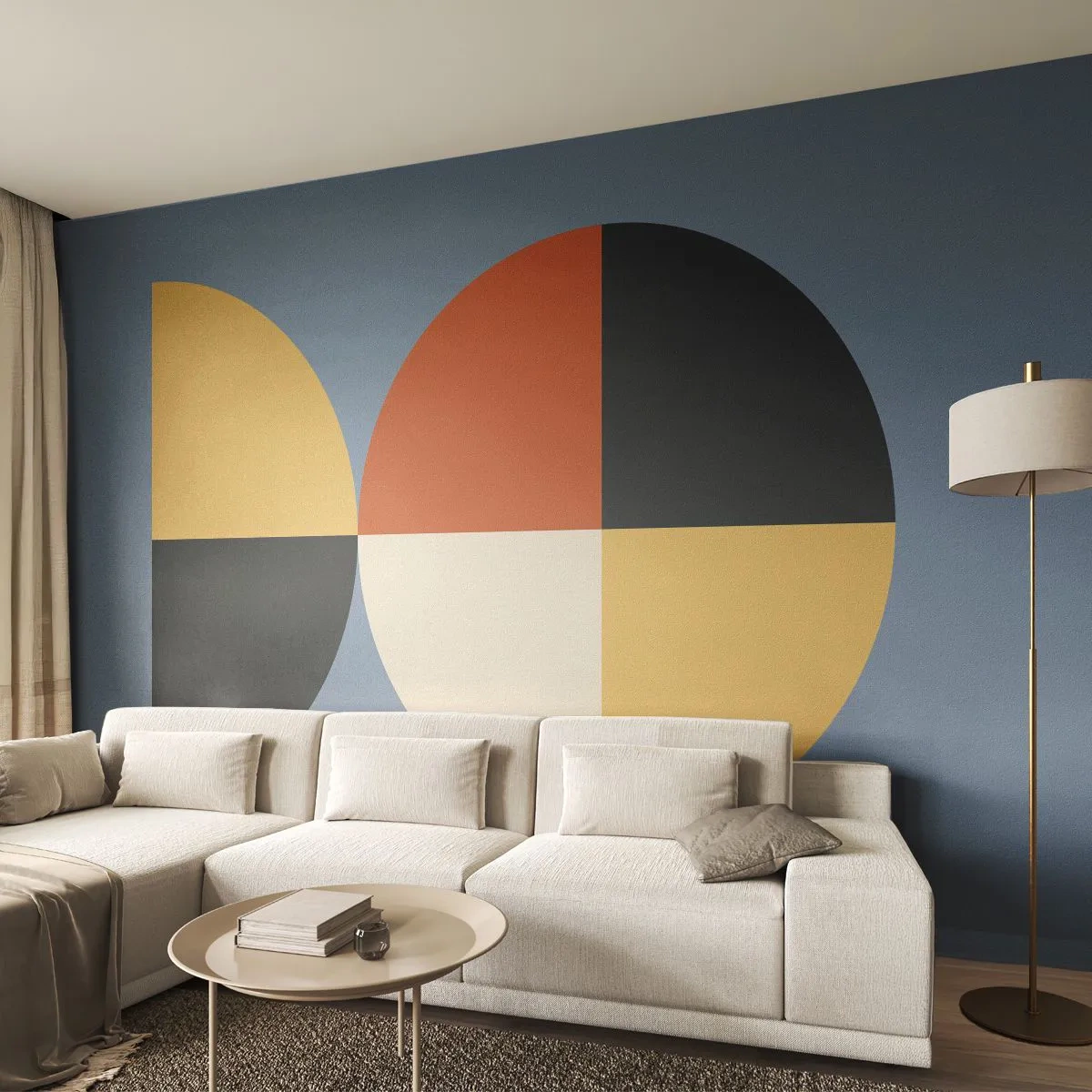 Fototapeta Premium Sand - Geometryczne kształty w kontrastowych kolorach na niebieskim tle - 100x70cm - Patrz i licz - Nowoczesna dekoracja ścienna do salonu, kuchni i sypialni ARTTOR