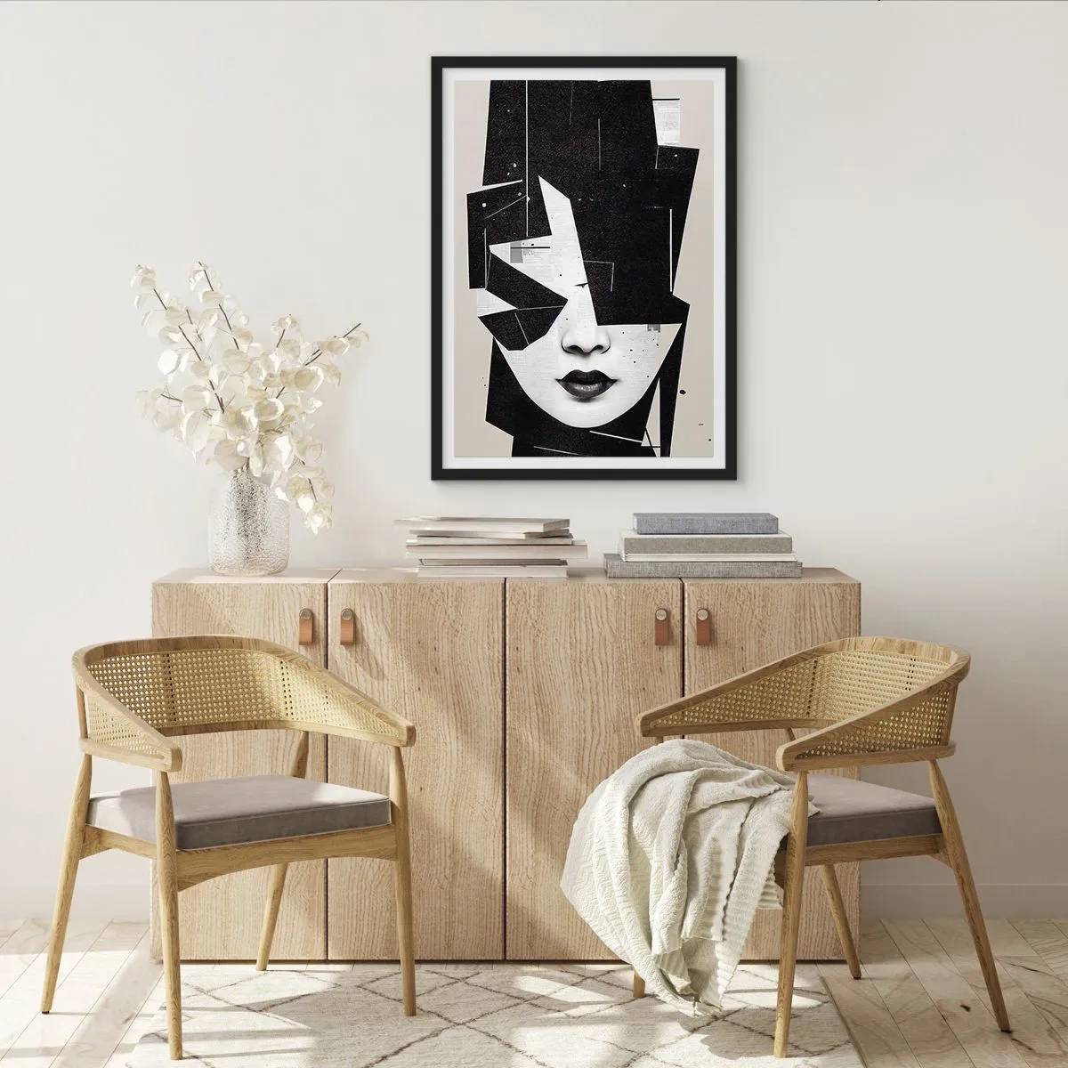 Plakat w czarnej ramie - Abstrakcyjny portret kobiety w czerni i bieli - 50x70cm - Głęboko ukryte - Nowoczesna dekoracja ścienna do salonu i sypialni ARTTOR