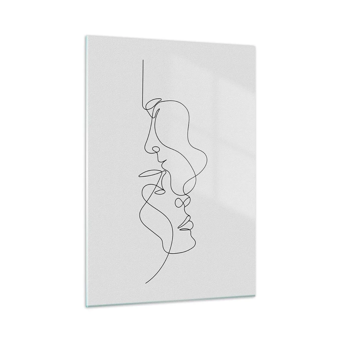 Obraz na szkle - Delikatny rysunek dwóch twarzy w jednym konturze - 50x70cm - Żar rzewnych żądz - Nowoczesna dekoracja ścienna do salonu, kuchni i sypialni ARTTOR