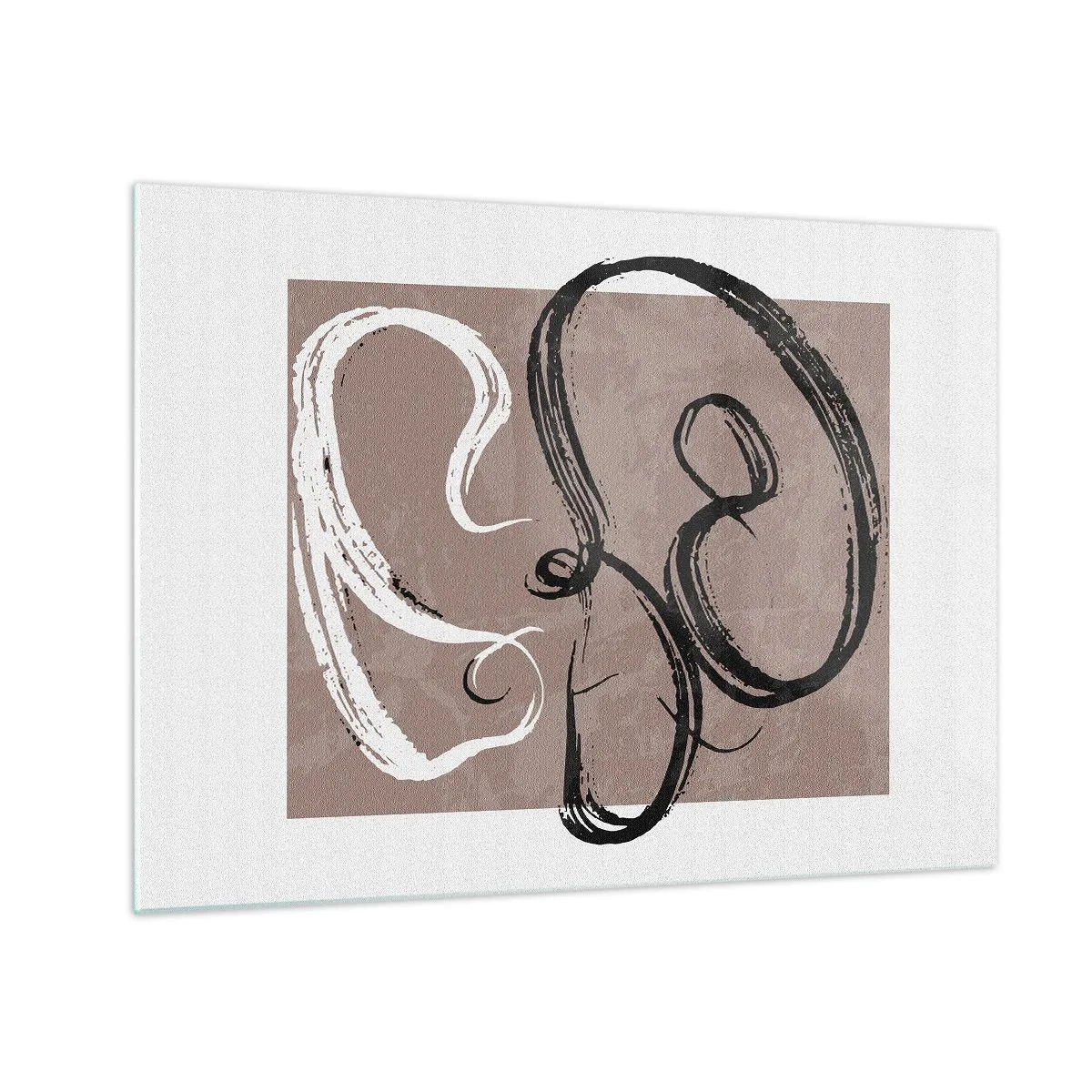 Obraz na szkle - Dynamiczne pociągnięcia pędzla w czerni i bieli na beżowym tle - 70x50cm - Kompozycja – poszukiwanie pełni - Nowoczesna dekoracja ścienna do salonu i sypialni ARTTOR