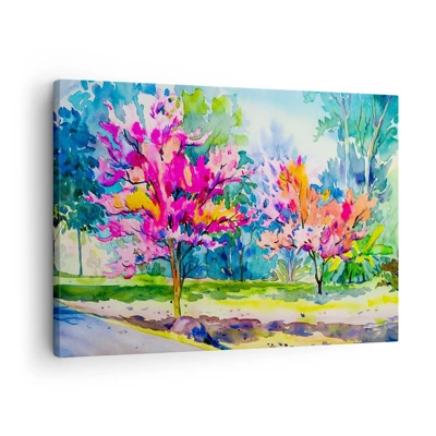 Obraz na płótnie - Tęczowy ogród w wiosennym blasku - 70x50 cm