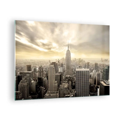 Obraz na szkle - Nowy Jork utkany z szarości - Panorama miasta z wieżowcami i Empire State Building - 70x50cm