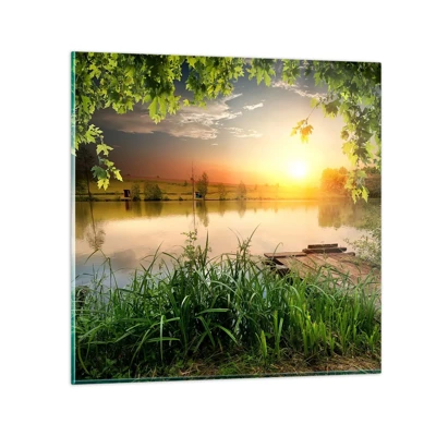 Obraz na szkle - Pejzaż w zielonej ramie - 30x30 cm