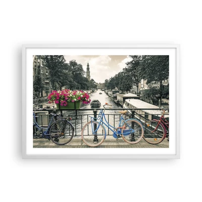 Plakat w białej ramie - Kolory amsterdamskiej ulicy - 70x50 cm