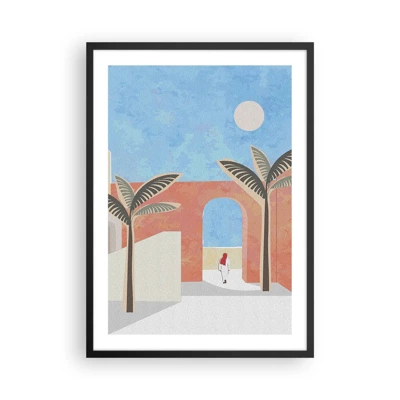 Plakat w czarnej ramie - Arabski dzień - Minimalistyczna sceneria z palmami i łukiem - 50x70cm