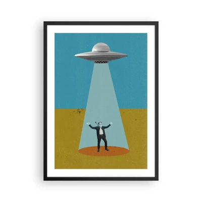 Plakat w czarnej ramie - Bliskie spotkanie - Retro ilustracja przedstawiająca porwanie przez UFO - 50x70cm