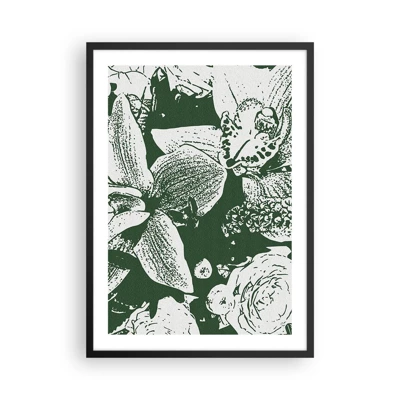 Plakat w czarnej ramie - Bukiet - świat zieleni - Botaniczna ilustracja kwiatów i liści w kontrastowych barwach - 50x70cm