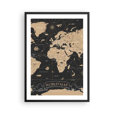 Plakat w czarnej ramie - Granice mojego świata - Stylizowana mapa świata w vintage kolorystyce - 50x70cm