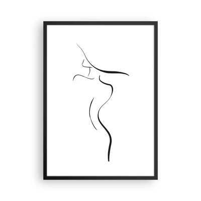 Plakat w czarnej ramie - Nieuchwytna jak fala - Minimalistyczna sylwetka kobiety narysowana czarną linią - 50x70cm