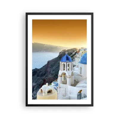 Plakat w czarnej ramie - Santorini - przytulone do skał - 50x70 cm