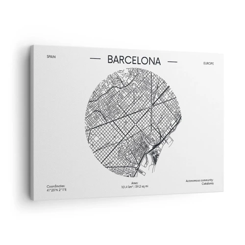 Obraz na płótnie - Anatomia Barcelony - Mapa Barcelony w minimalistycznym, czarno-białym stylu - 70x50cm