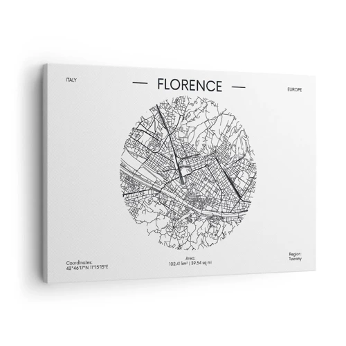 Obraz na płótnie - Anatomia Florencji - Mapa Florencji w minimalistycznym, czarno-białym stylu - 70x50cm