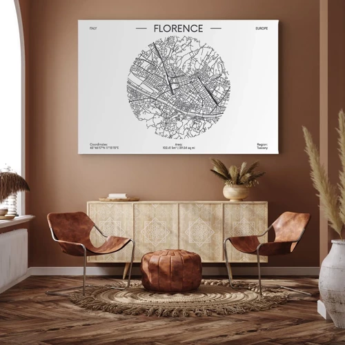 Obraz na płótnie - Anatomia Florencji - Mapa Florencji w minimalistycznym, czarno-białym stylu - 70x50cm