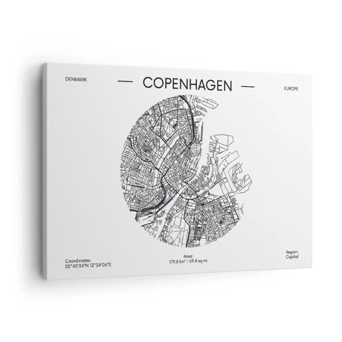 Obraz na płótnie - Anatomia Kopenhagi - Mapa Kopenhagi w minimalistycznym, czarno-białym stylu - 70x50cm