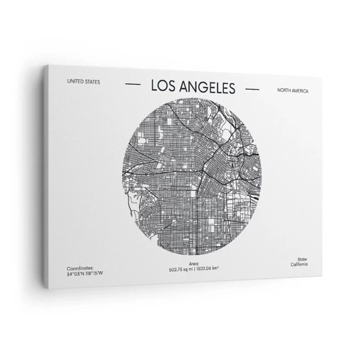 Obraz na płótnie - Anatomia Los Angeles - Mapa Los Angeles w minimalistycznym, czarno-białym stylu - 70x50cm