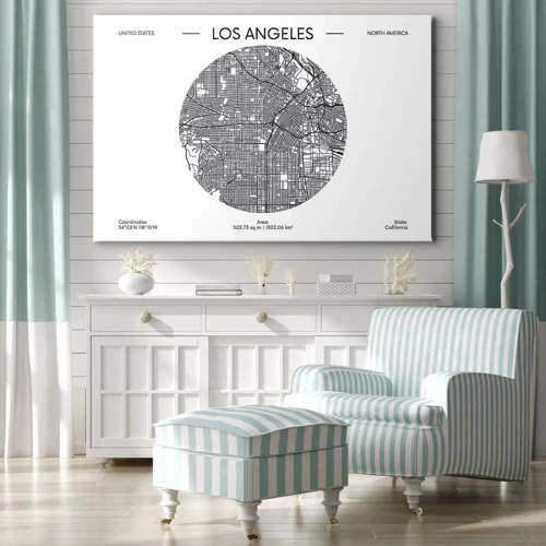 Obraz na płótnie - Anatomia Los Angeles - Mapa Los Angeles w minimalistycznym, czarno-białym stylu - 70x50cm