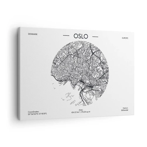 Obraz na płótnie - Anatomia Oslo - Mapa Oslo w minimalistycznym, czarno-białym stylu - 70x50cm