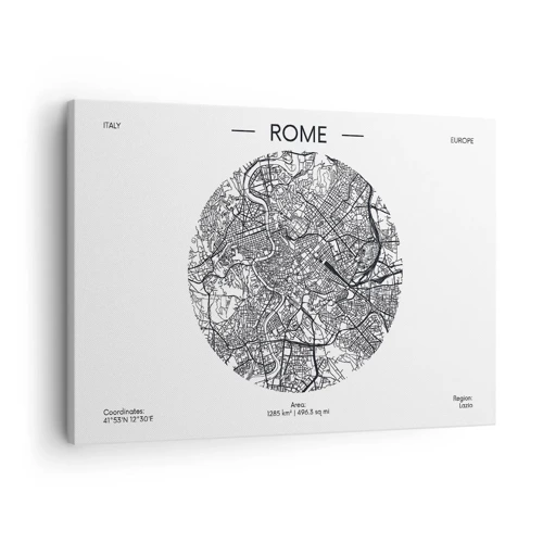 Obraz na płótnie - Anatomia Rzymu - Mapa Rzymu w minimalistycznym, czarno-białym stylu - 70x50cm