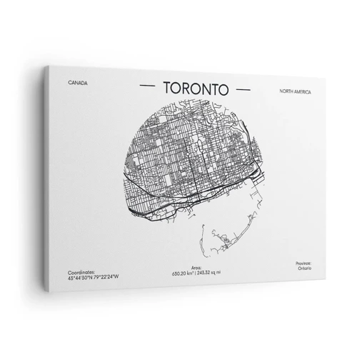 Obraz na płótnie - Anatomia Toronto - Mapa Toronto w minimalistycznym, czarno-białym stylu - 70x50cm