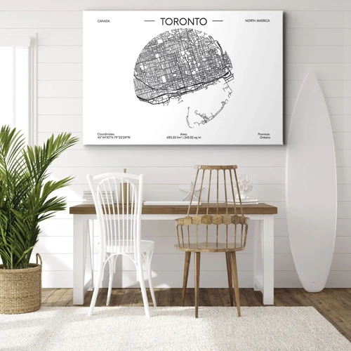 Obraz na płótnie - Anatomia Toronto - Mapa Toronto w minimalistycznym, czarno-białym stylu - 70x50cm