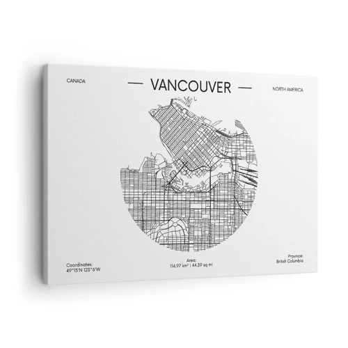 Obraz na płótnie - Anatomia Vancouver - Mapa Vancouver w minimalistycznym, czarno-białym stylu - 70x50cm