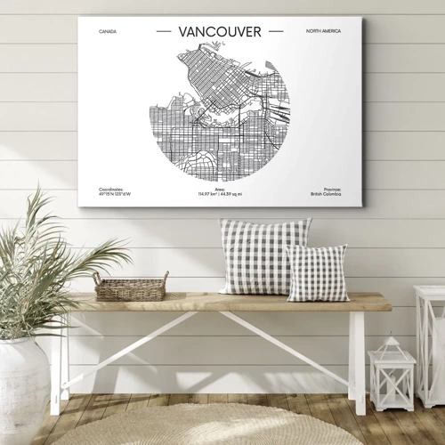 Obraz na płótnie - Anatomia Vancouver - Mapa Vancouver w minimalistycznym, czarno-białym stylu - 70x50cm