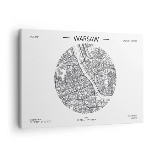 Obraz na płótnie - Anatomia Warszawy - Mapa Warszawy w minimalistycznym stylu - 70x50cm