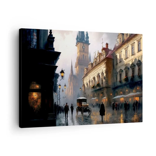 Obraz na płótnie - Czar praskiego wieczoru - Wieczorna scena uliczna z zabytkową architekturą - 70x50cm