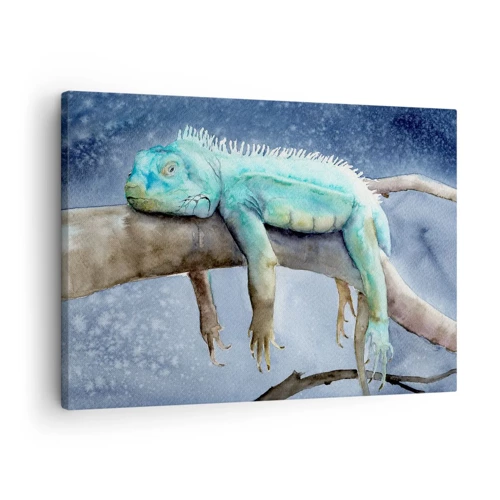 Obraz na płótnie - Jest dobrze! - Błękitna iguana odpoczywająca na gałęzi - 70x50cm