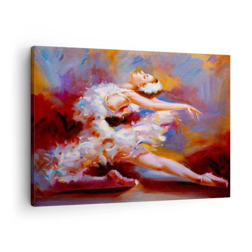 Obraz na płótnie - Łabędzia gracja - Balerina w dynamicznej pozie wśród pastelowych barw - 70x50cm