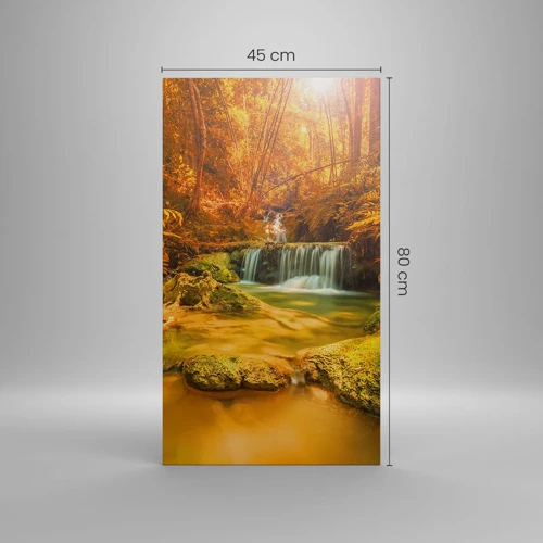 Obraz na płótnie - Leśna kaskada w złocie - 45x80 cm