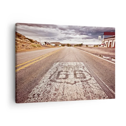 Obraz na płótnie - Mother Road - amerykańska legenda - Droga Route 66 w klimacie pustynnym z malowniczym niebem - 70x50cm