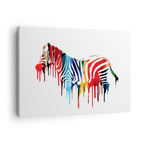 Obraz na płótnie - Nie tylko czarno-biały - Abstrakcyjna zebra w kolorowych barwach z efektem farby - 70x50cm