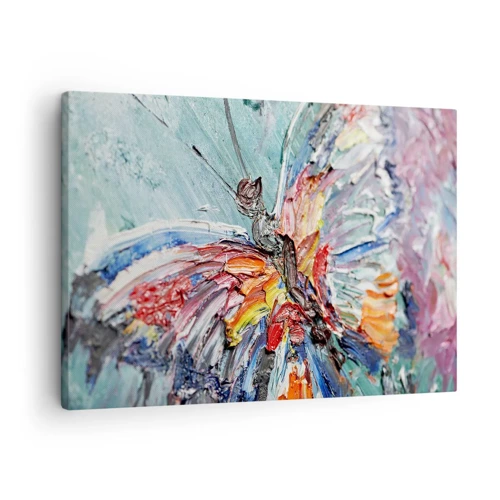 Obraz na płótnie - Pomalowany przez naturę - Kolorowy motyl w stylu impasto na pastelowym tle - 70x50cm