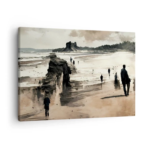 Obraz na płótnie - Przywołani - Spacerowicze na plaży w spokojnym pejzażu - 70x50cm