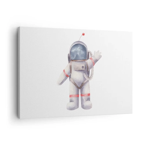 Obraz na płótnie - To na razie! - Astronauta w stylu akwarelowym na białym tle - 70x50cm